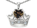 Tommaso Design Heart Shape 6 mm Genuine Smoky Quartz Crown Pendant Necklace