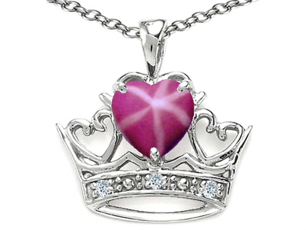 Tommaso Design Heart Shape 6 mm Created Star Ruby Crown Pendant Necklace