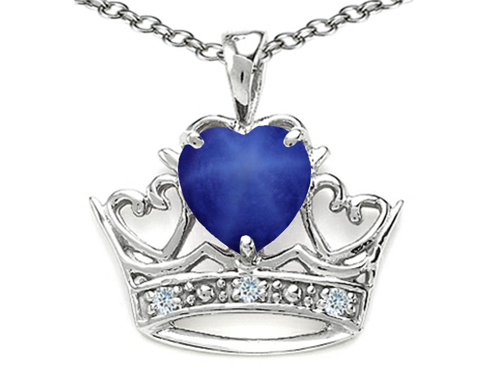 Tommaso Design Heart Shape 6 mm Created Star sapphire Crown Pendant Necklace