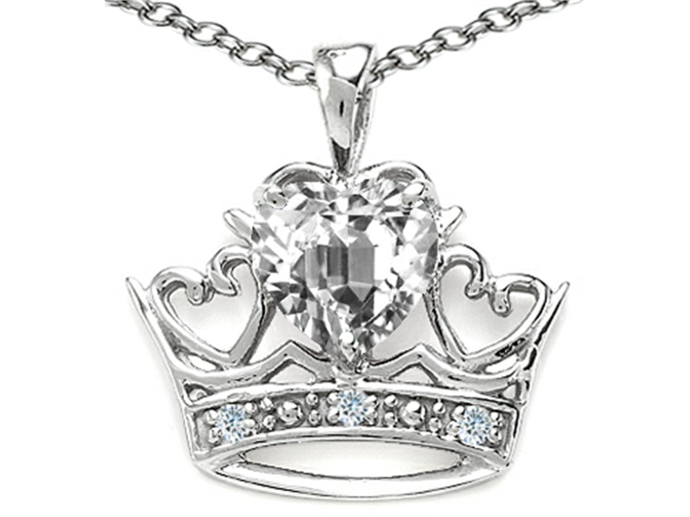 Tommaso Design Heart Shape 6 mm Genuine White Topaz Crown Pendant Necklace