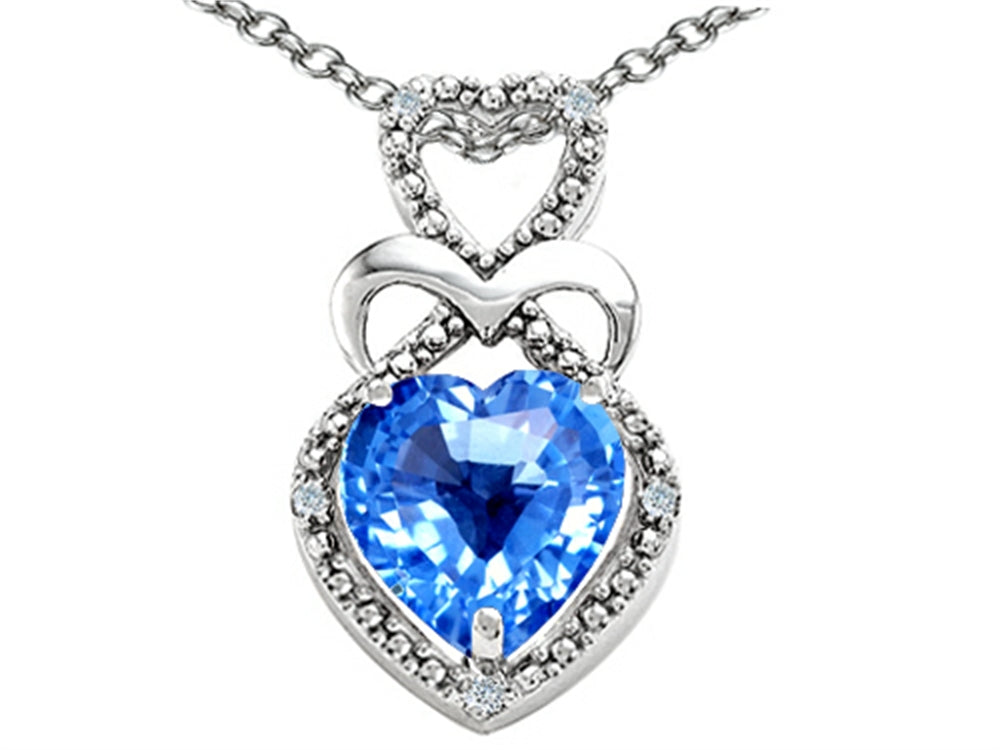 Tommaso Design Heart Shape 8 mm Genuine Blue Topaz Pendant Necklace