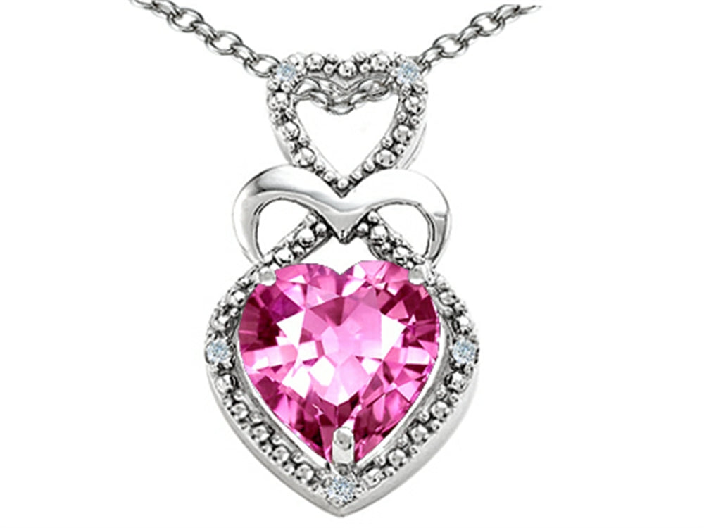 Tommaso Design Heart Shape 8mm Simulated Pink Tourmaline Pendant Necklace