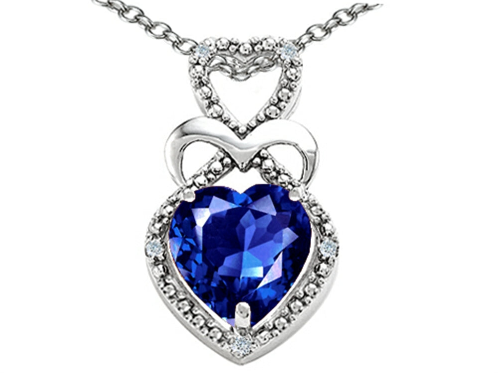 Tommaso Design Heart Shape 8 mm Created Blue Sapphire Pendant Necklace