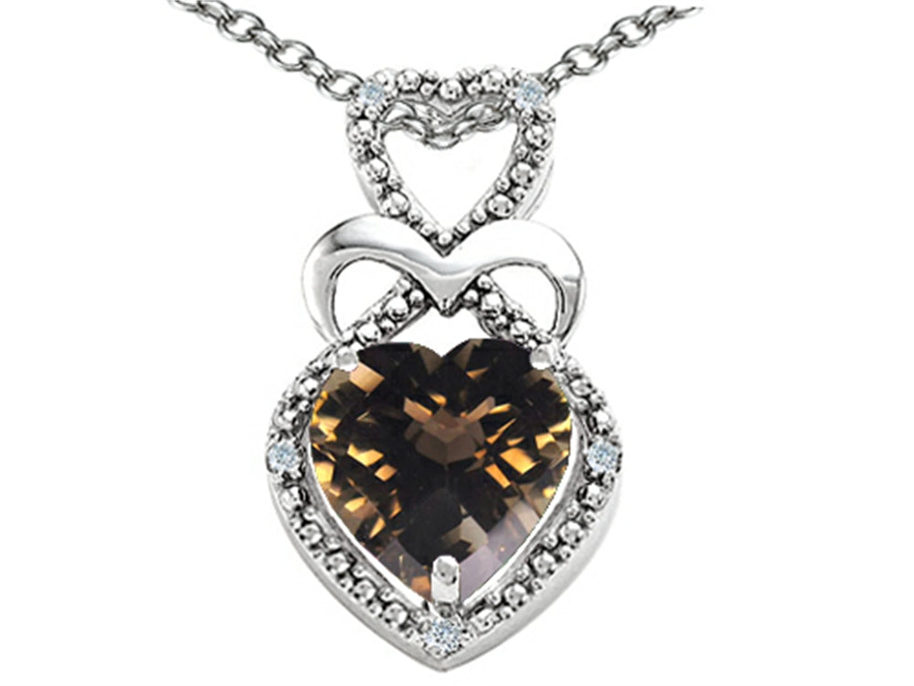 Tommaso Design Heart Shape 8 mm Genuine Smoky Quartz Pendant Necklace