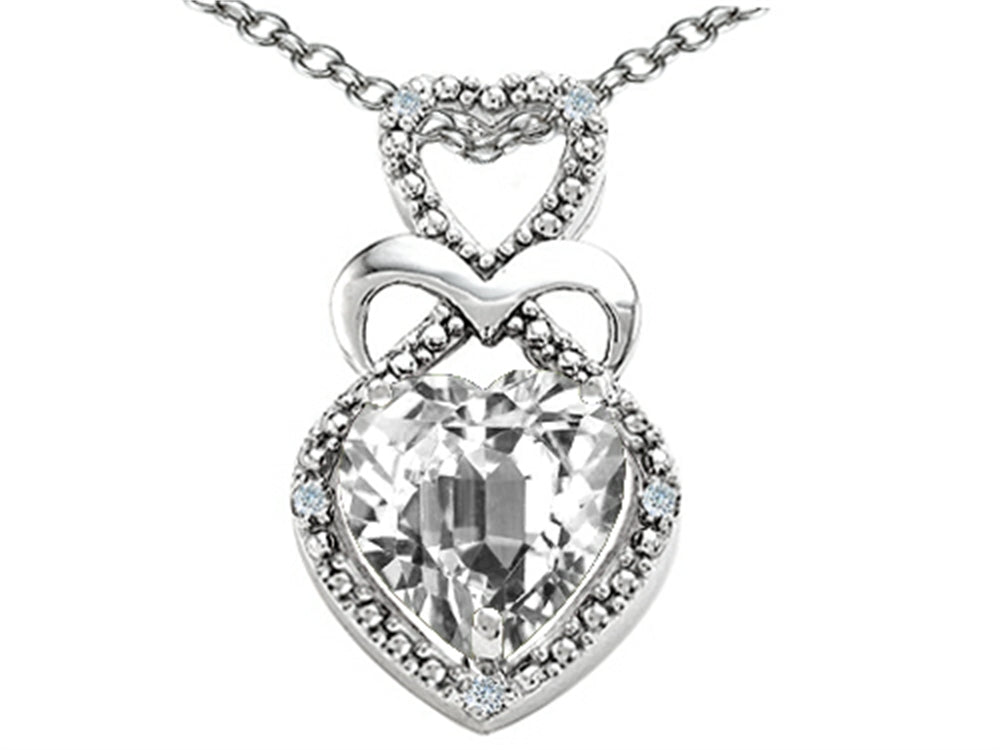 Tommaso Design Heart Shape 8 mm Genuine White Topaz Pendant Necklace