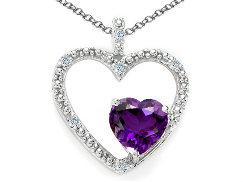 Tommaso Design Heart Shape 6 mm Genuine Amethyst Pendant Necklace