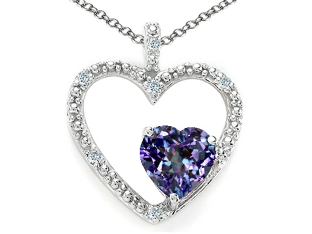 Tommaso Design Heart Shape 6 mm Simulated Alexandrite Pendant Necklace
