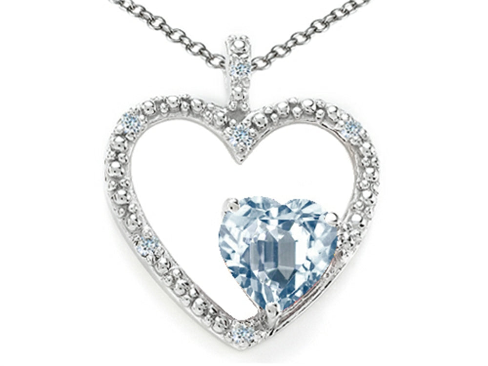 Tommaso Design Heart Shape 6 mm Genuine Aquamarine Pendant Necklace
