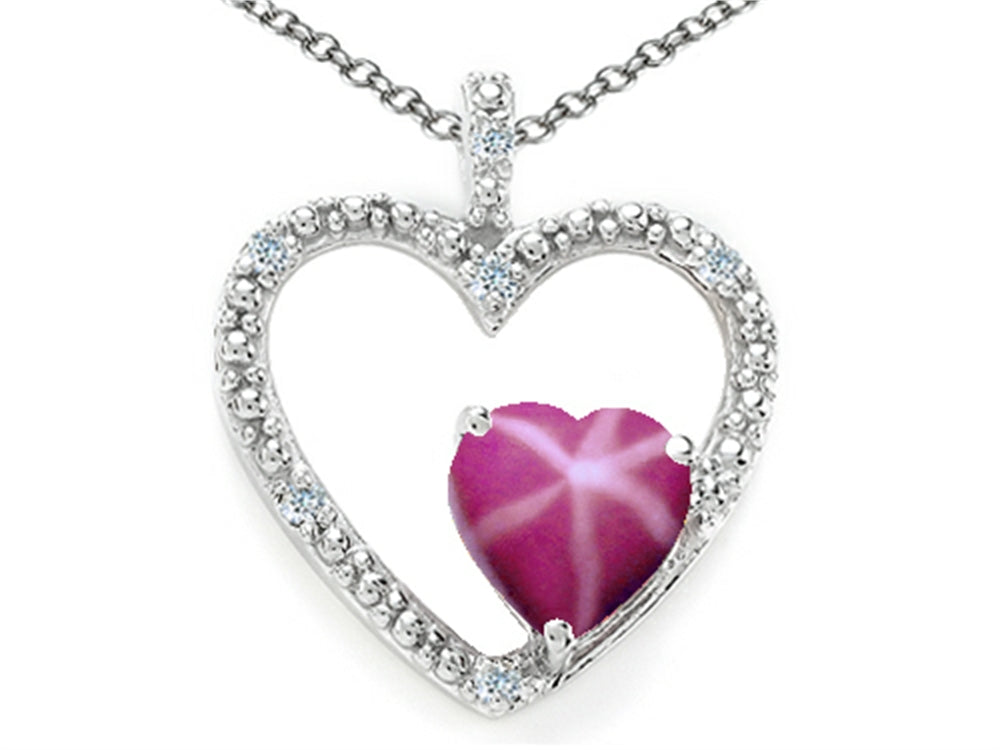 Tommaso Design Heart Shape 6 mm Created Star Ruby Pendant Necklace