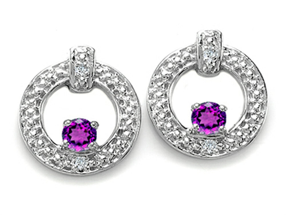 Tommaso Design Round 3 mm Genuine Amethyst Round Circle Earrings