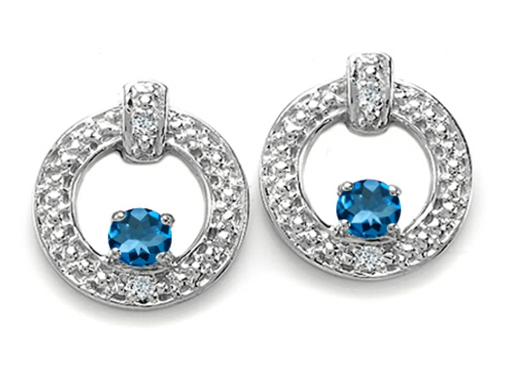 Tommaso Design Round 3mm Genuine Blue Topaz Round Circle Earrings