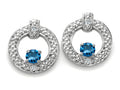 Tommaso Design Round 3mm Genuine Blue Topaz Round Circle Earrings