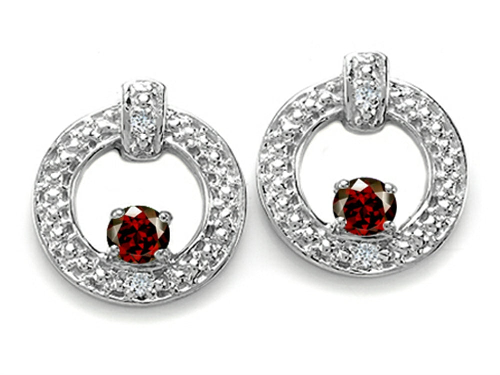 Tommaso Design Round 3mm Genuine Garnet Round Circle Earrings