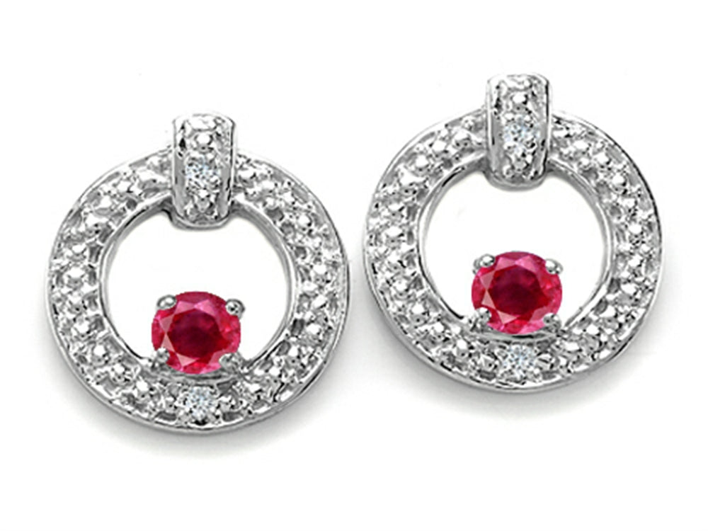 Tommaso Design Genuine Ruby and Diamond Round Circle Earrings