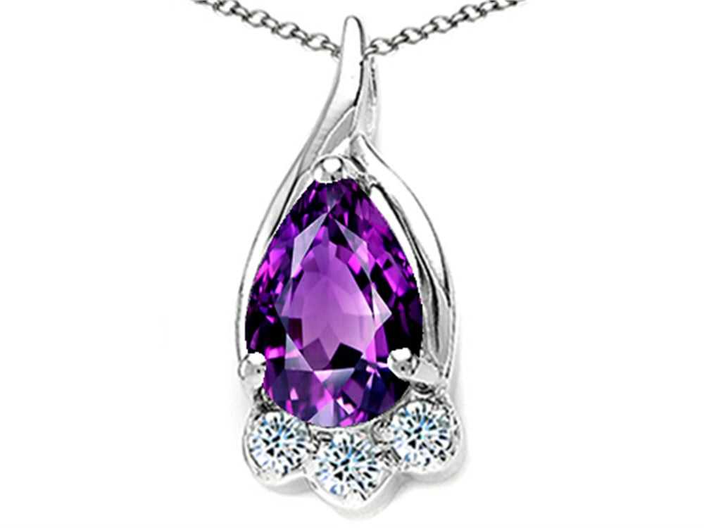 Tommaso Design Pear Shape 7x5mm Genuine Amethyst Pendant Necklace