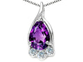 Tommaso Design Pear Shape 7x5mm Genuine Amethyst Pendant Necklace