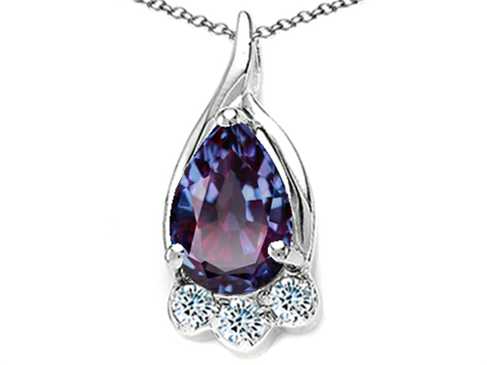Tommaso Design Pear Shape 7x5mm Simulated Alexandrite Pendant Necklace