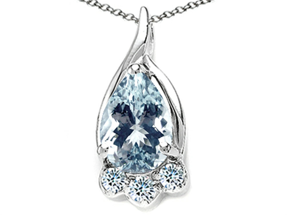 Tommaso Design Pear Shape 7x5mm Genuine Aquamarine Pendant Necklace