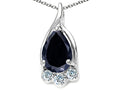 Tommaso Design Pear Shape 7x5mm Genuine Black Sapphire Pendant Necklace