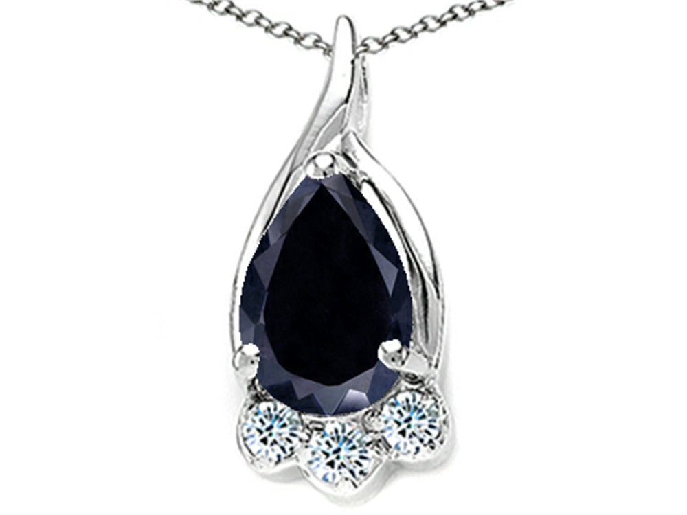 Tommaso Design Pear Shape 7x5mm Genuine Black Sapphire Pendant Necklace