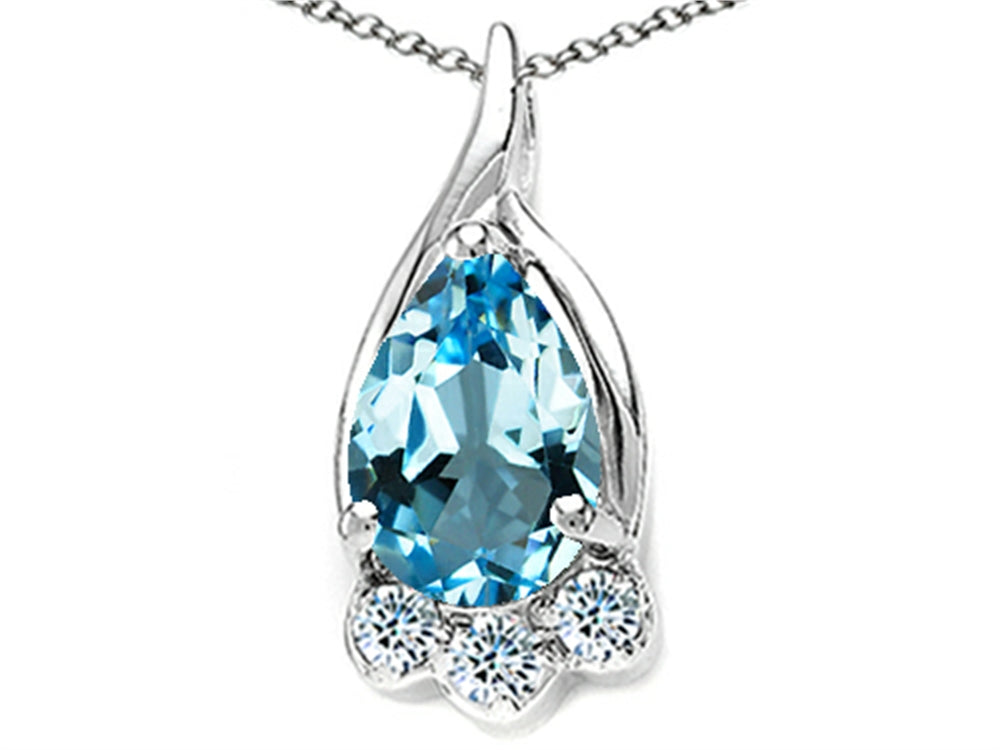 Tommaso Design Pear Shape 7x5mm Genuine Blue Topaz Pendant Necklace