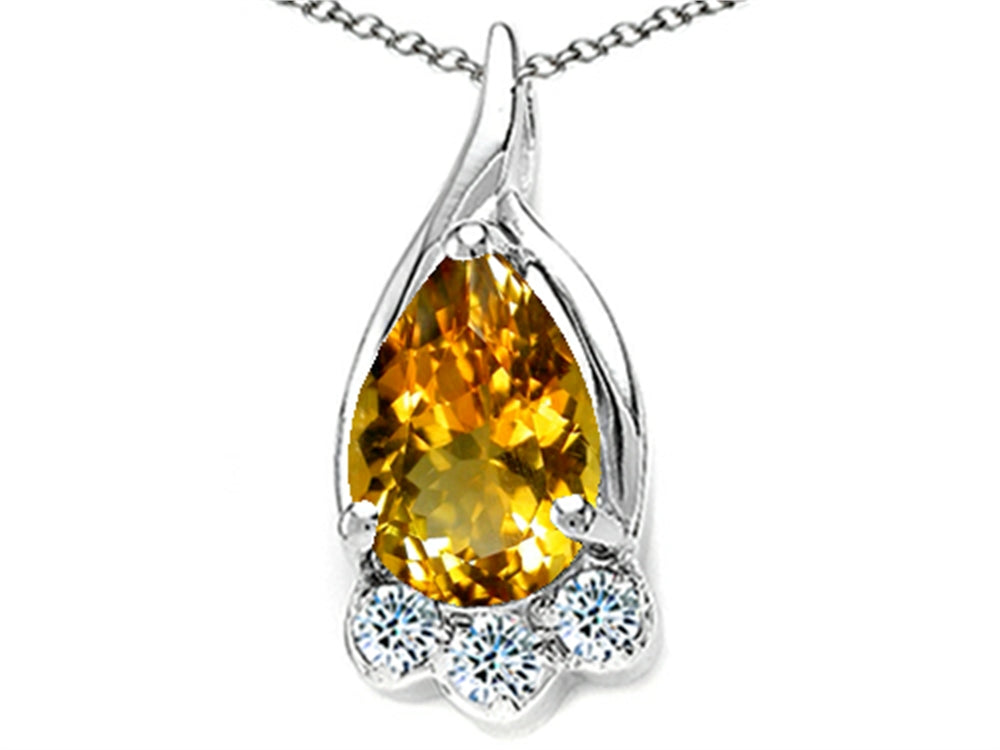 Tommaso Design Pear Shape 7x5mm Genuine Citrine Pendant Necklace