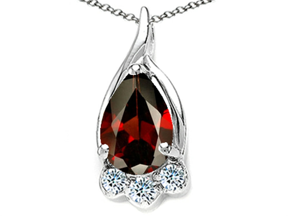 Tommaso Design Pear Shape 7x5mm Genuine Garnet Pendant Necklace
