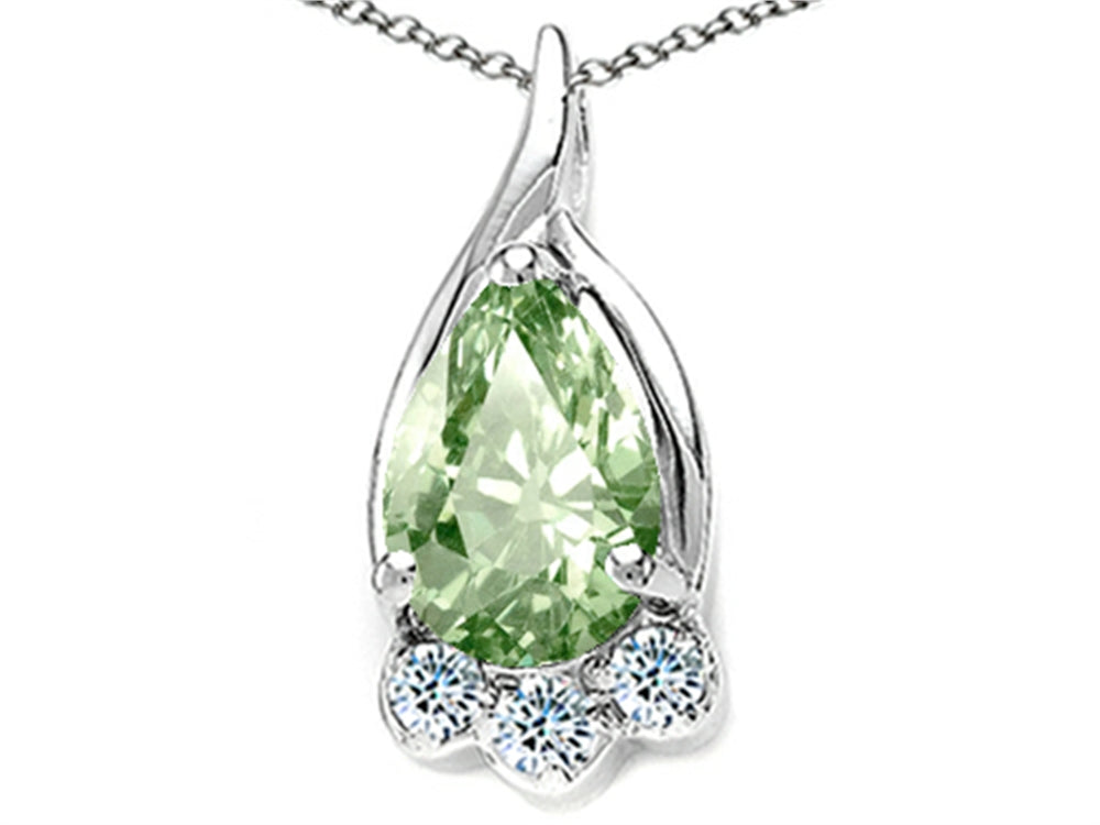 Tommaso Design Pear Shape 7x5mm Green Amethyst Pendant Necklace