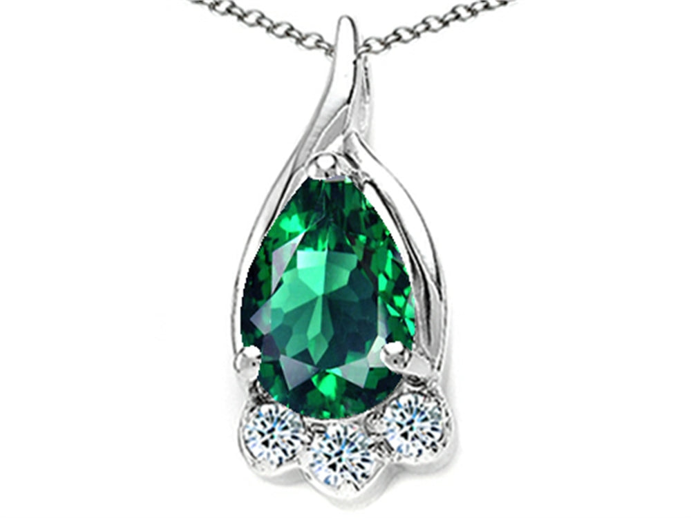 Tommaso Design Pear Shape 7x5mm Simulated Emerald Pendant Necklace