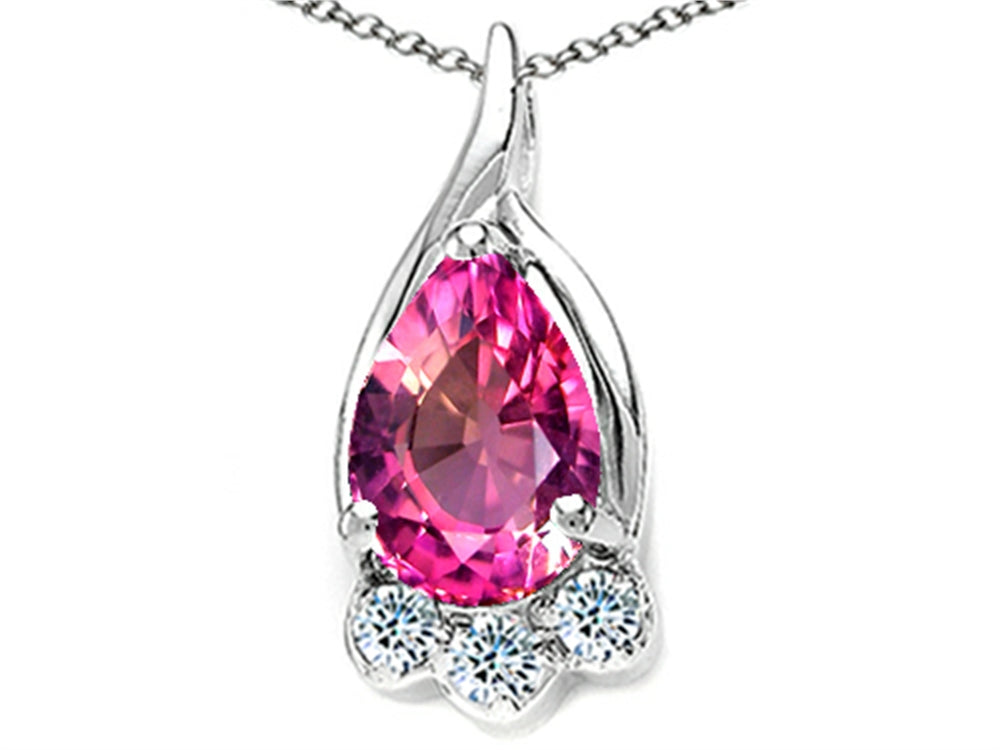 Tommaso Design Pear Shape 7x5mm Created Pink Sapphire Pendant Necklace