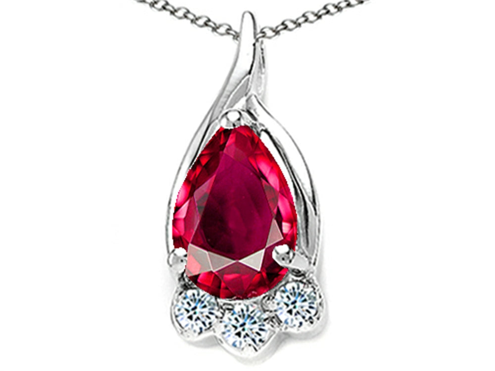 Tommaso Design Pear Shape 7x5mm Created Ruby Pendant Necklace