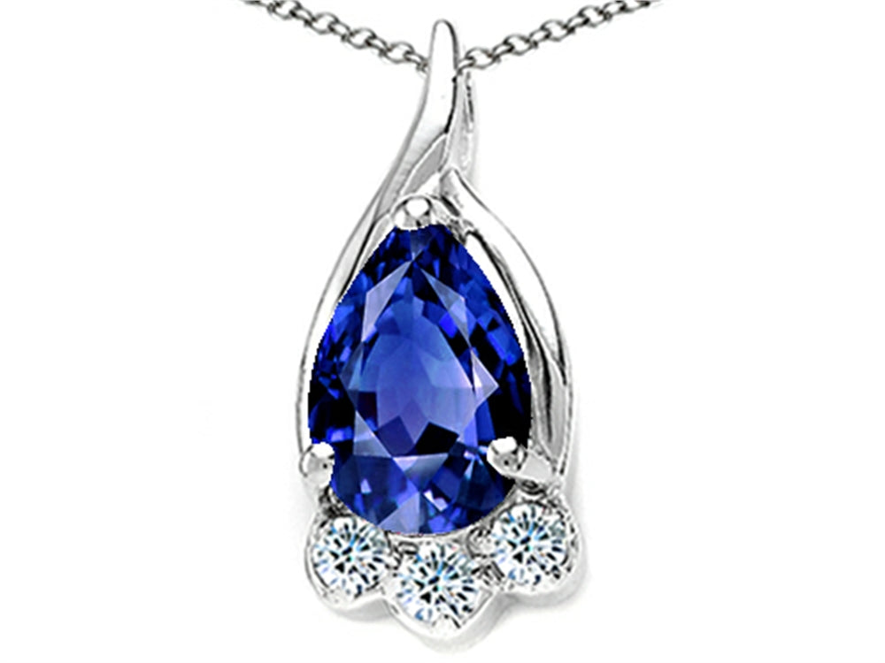 Tommaso Design Pear Shape 7x5mm Created Blue Sapphire Pendant Necklace