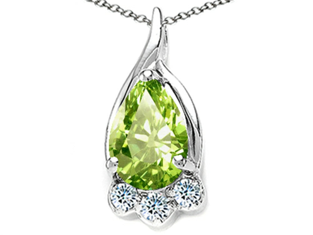 Tommaso Design Pear Shape 7x5mm Genuine Peridot Pendant Necklace
