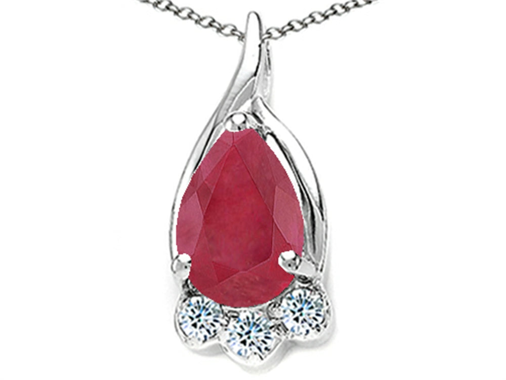 Tommaso Design Genuine Pear Shape Ruby and Diamond Pendant Necklace