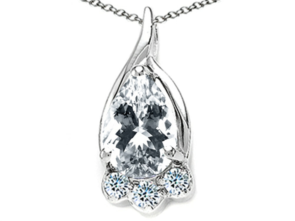 Tommaso Design Pear Shape 7x5mm Genuine White Topaz Pendant Necklace