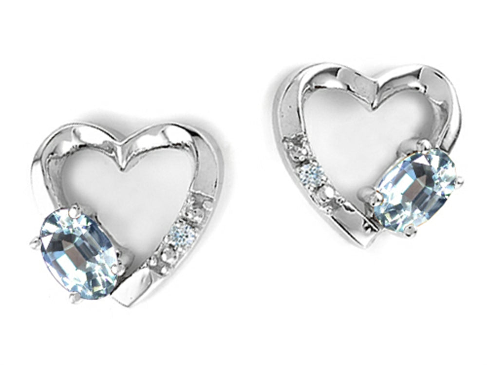 Tommaso Design Oval 5x3mm Genuine Aquamarine Heart Earrings