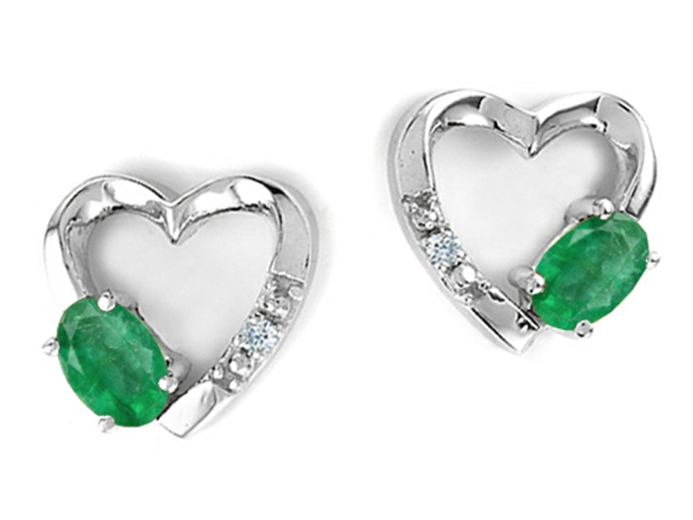 Tommaso Design Oval 5x3mm Genuine Emerald Heart Earrings