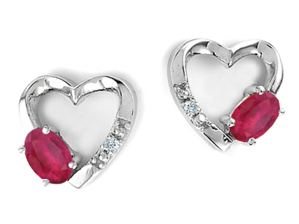 Tommaso Design Genuine Oval Ruby and Diamond Heart Earrings
