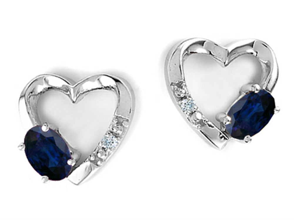 Tommaso Design Oval 5x3mm Genuine Sapphire Heart Earrings