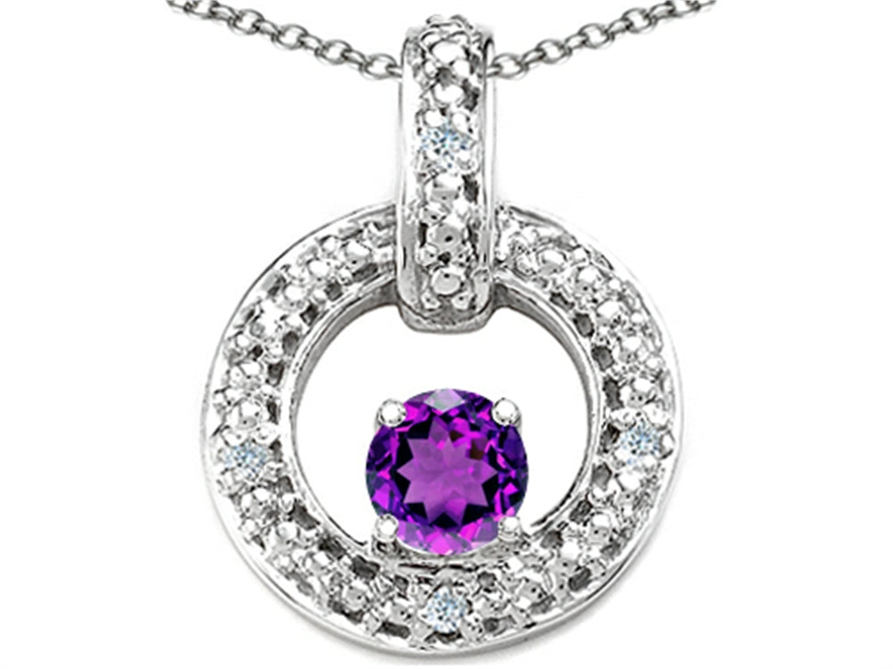 Tommaso Design Round 4 mm Genuine Amethyst Round Circle Pendant Necklace