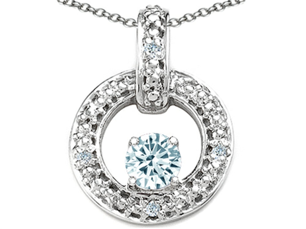 Tommaso Design Round 4 mm Genuine Aquamarine Round Circle Pendant Necklace