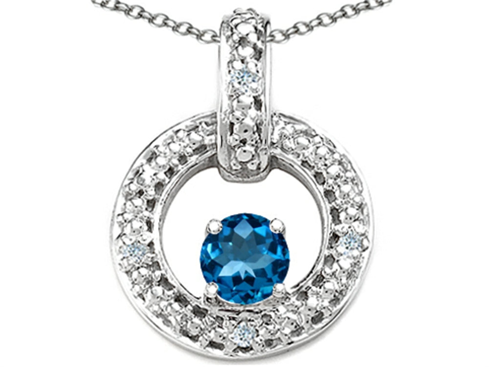 Tommaso Design Round 4 mm Genuine Blue Topaz Round Circle Pendant Necklace