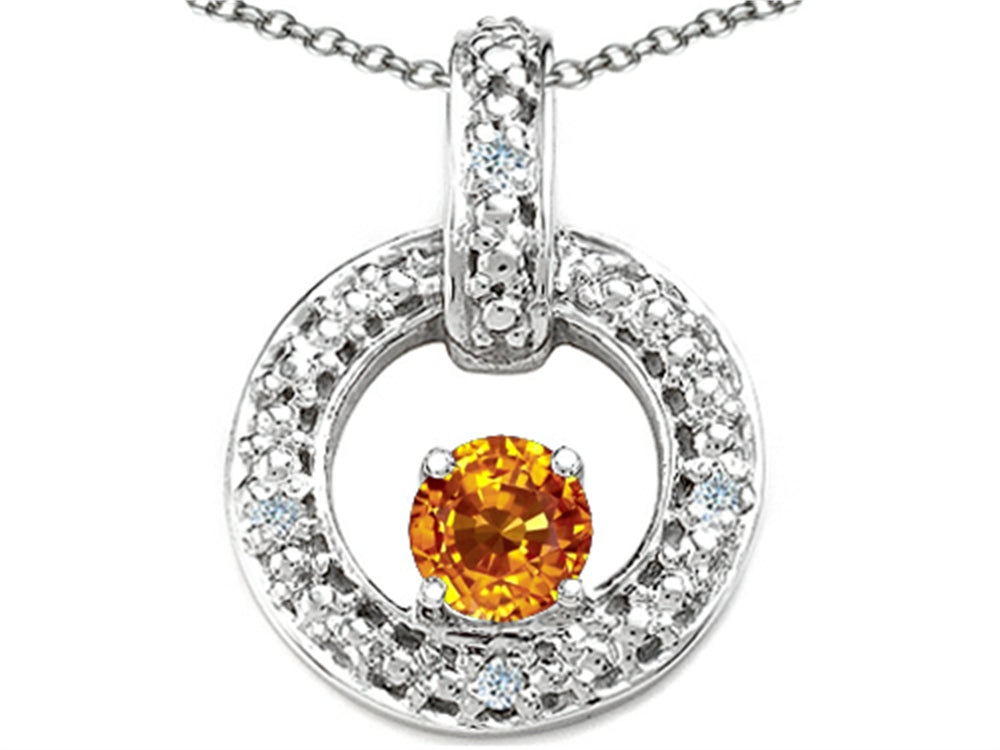 Tommaso Design Round 4 mm Genuine Citrine Round Circle Pendant Necklace