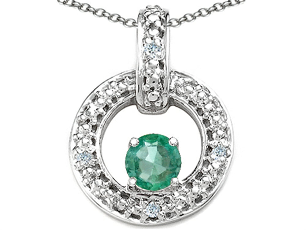 Tommaso Design Round 4 mm Genuine Emerald Round Circle Pendant Necklace
