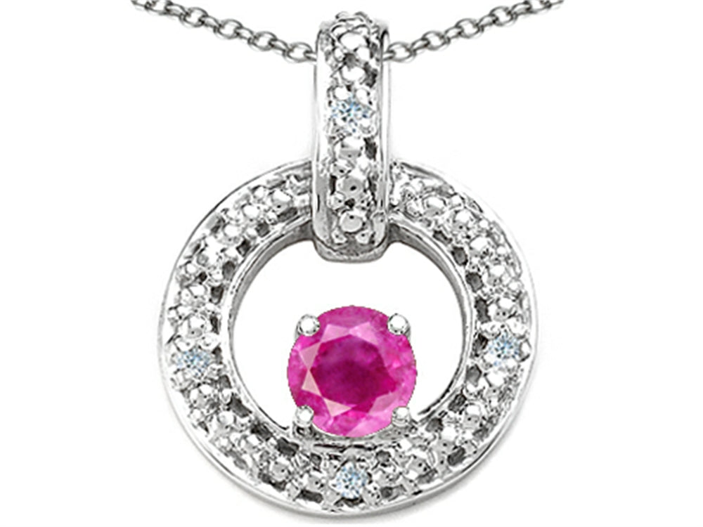 Tommaso Design Round 4 mm Genuine Pink Tourmaline Round Circle Pendant Necklace