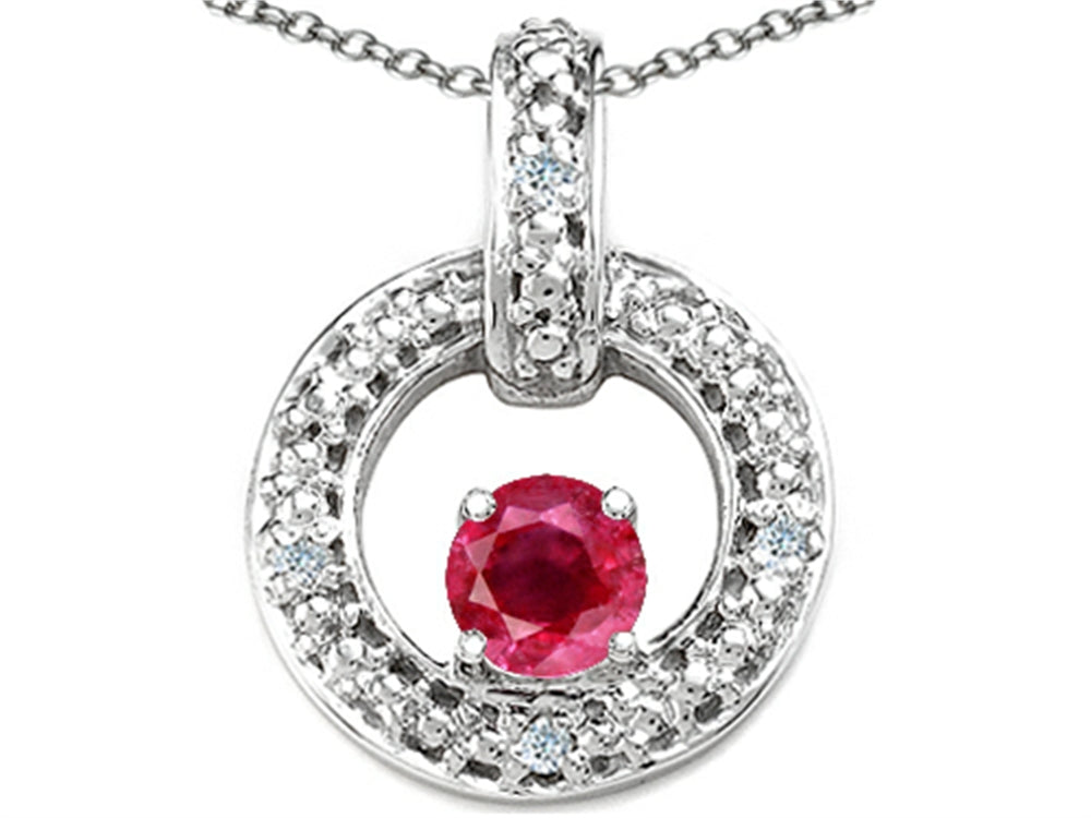 Tommaso Design Genuine Ruby and Diamond Round Circle Pendant Necklace