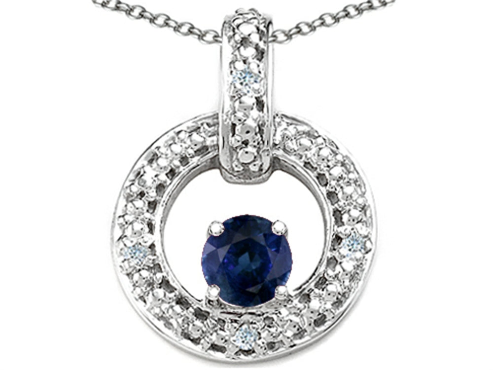 Tommaso Design Round 4 mm Genuine Sapphire Round Circle Pendant Necklace