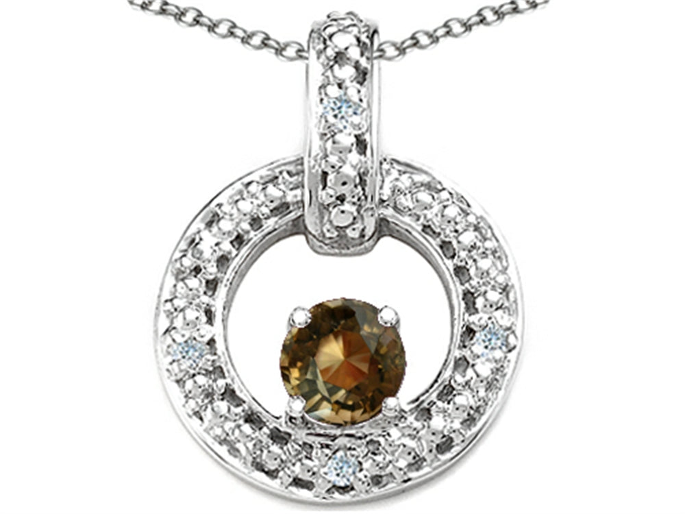 Tommaso Design Round 4 mm Genuine Smoky Quartz Round Circle Pendant Necklace