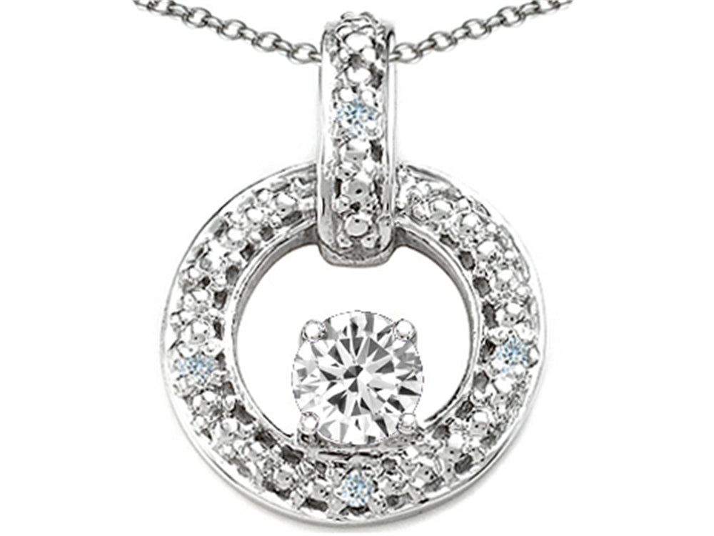 Tommaso Design Round 4 mm Genuine White Topaz Round Circle Pendant Necklace