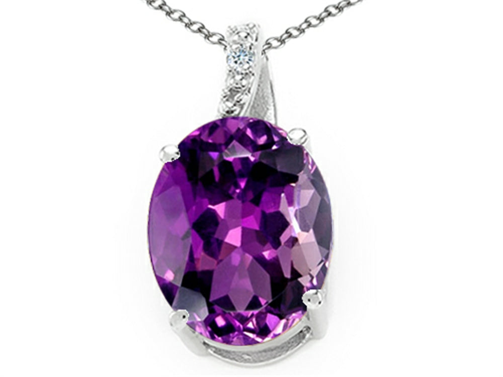 Tommaso Design Genuine Oval Amethyst and Diamond Pendant Necklace